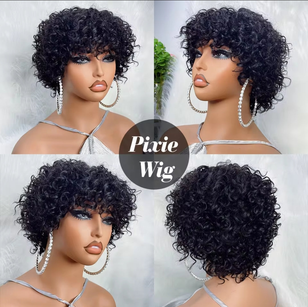 Jay La Trel Short Bouncy Pixie Cut Short Loose Curly Wig Brazilian Hair Wig Fluffy Curls Bob Wig