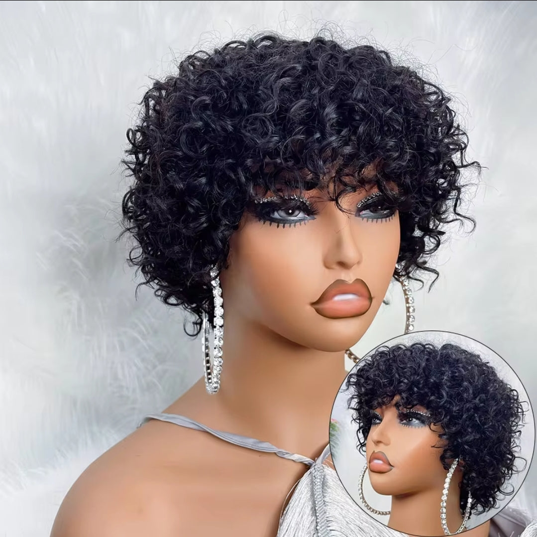 Jay La Trel Short Bouncy Pixie Cut Short Loose Curly Wig Brazilian Hair Wig Fluffy Curls Bob Wig
