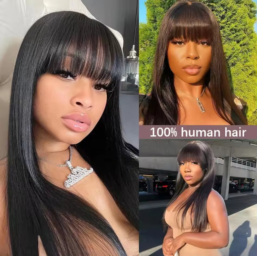 Jay La Trel Straight Human Hair Wig With Bangs Brazilian Hair 3x1 HD Lace Wig
