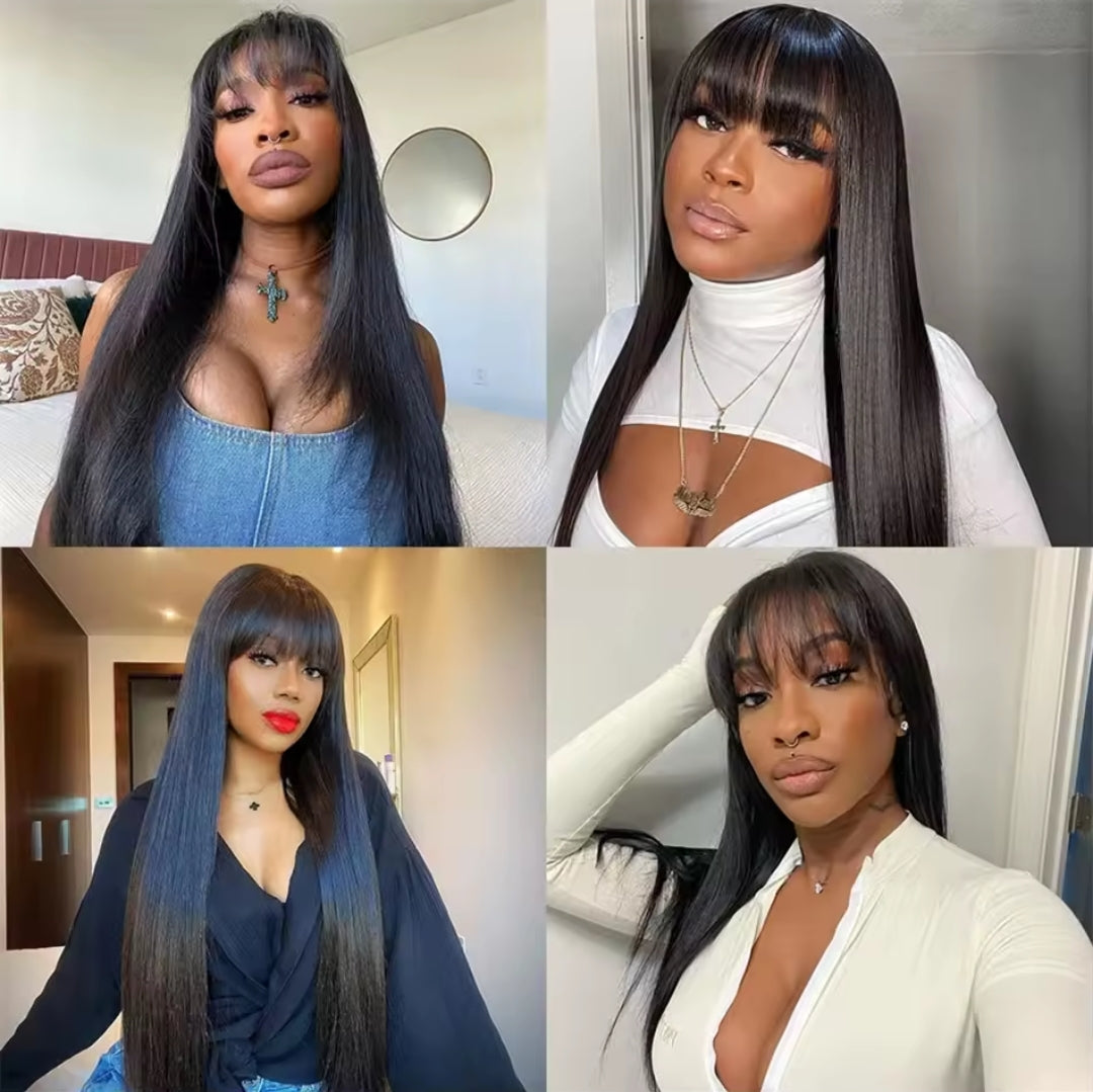 Jay La Trel Straight Human Hair Wig With Bangs Brazilian Hair 3x1 HD Lace Wig