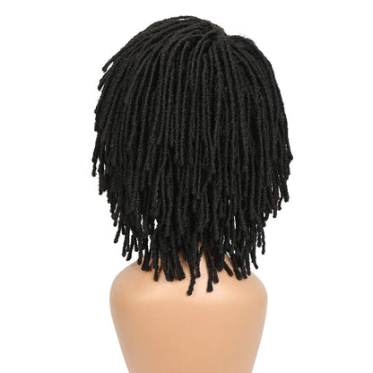 Short Dreadlock Wigs for Black Women and Men Afro Crochet Twist Braided Faux Locs Wig for African Americans Curly Braiding Full Wigs (Black Wig)