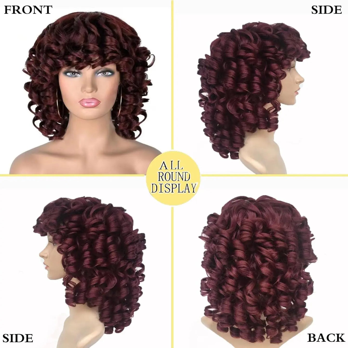 Curly Wigs for Black Women Short Loose Curly Wigs for Black Women Short Curly Wigs for Black Women Big Curly Afro Wig for Black Women with Bangs Heat Resistant Hair Replacement Wigs for Women(99J)