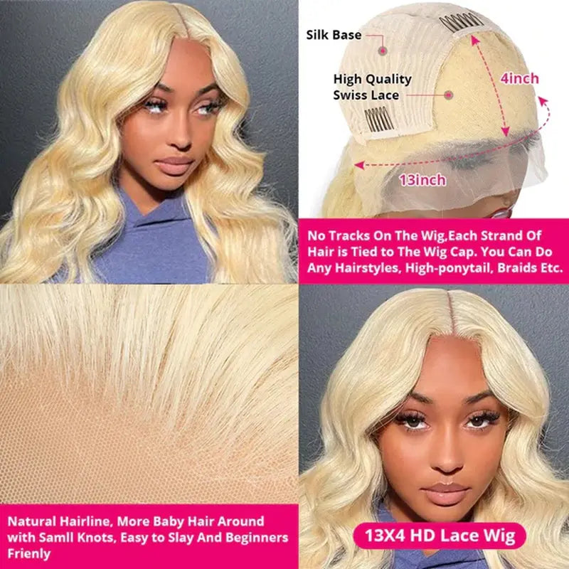 Lolly 40 Inch 613 Blonde Lace Front Wig Body Wave 13X4 HD Lace Front Human Hair Wigs Pre Plucked Blonde Wigs