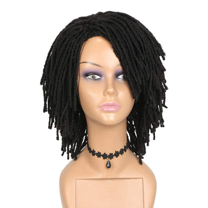 Short Dreadlock Wigs for Black Women and Men Afro Crochet Twist Braided Faux Locs Wig for African Americans Curly Braiding Full Wigs (Black Wig)