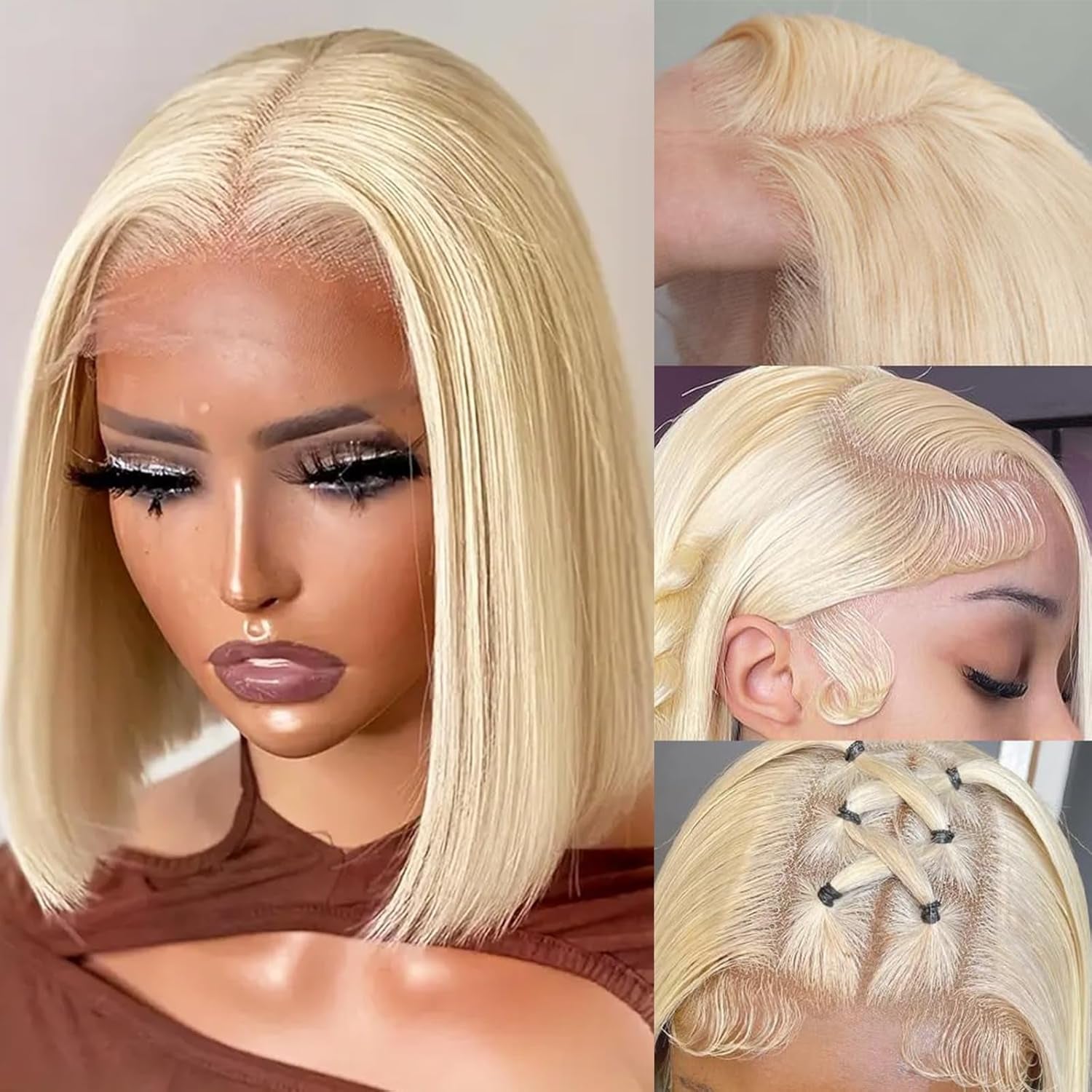 Bob Wig Human Hair Blonde 13X4 Lace Frontal Virgin Human Hair 180% Density Pre Plucked with Baby Hair 14 Inch