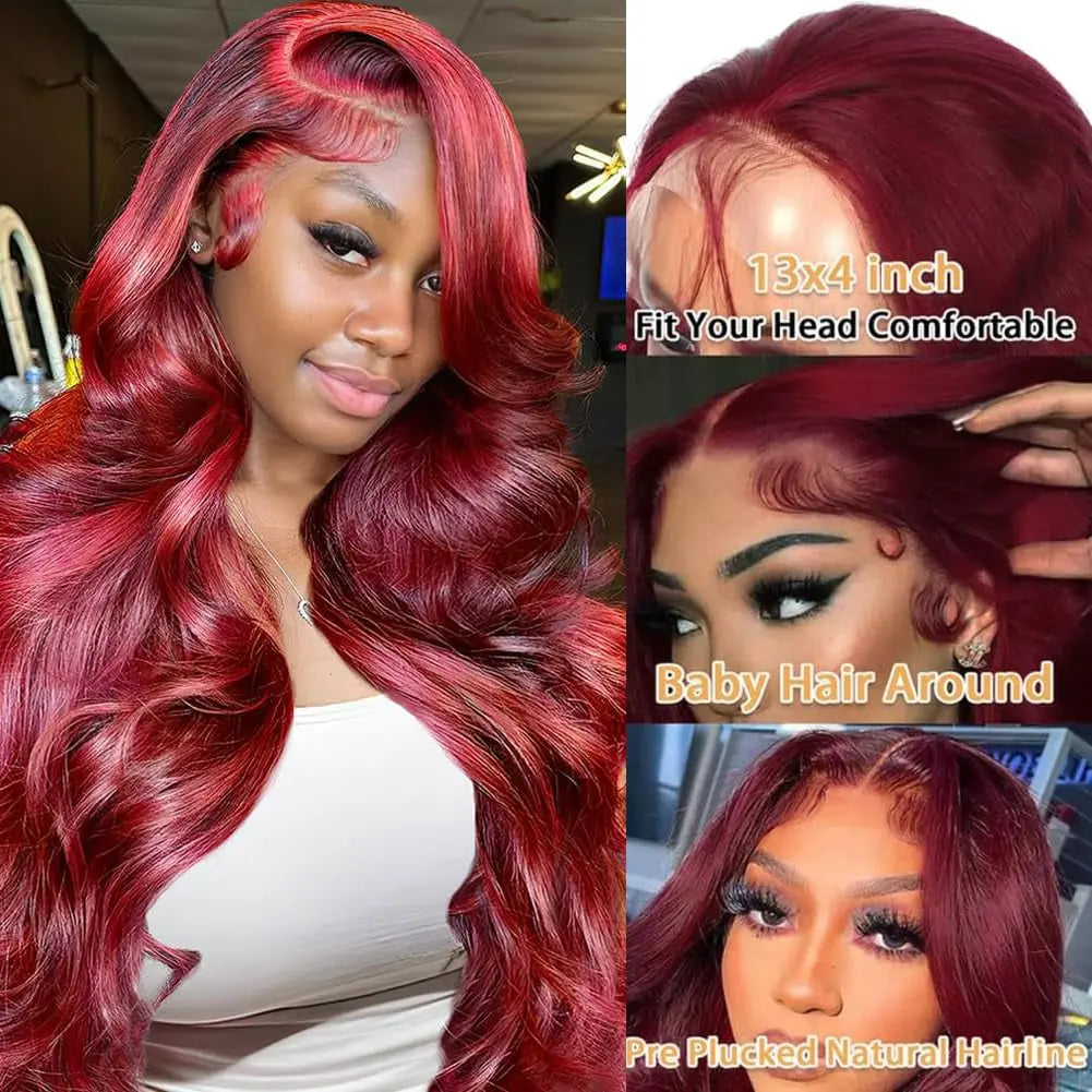 99J Burgundy Lace Front Wigs Human Hair Glueless Wigs Human Hair Pre Plucked with Baby Hair 22 Inch