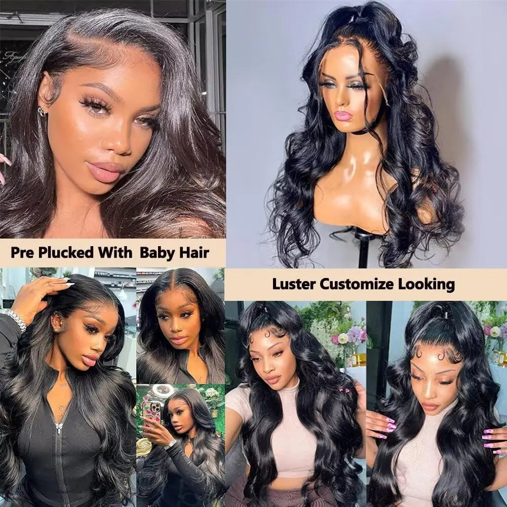 28 Inch Body Wave Full Lace Frontal Wigs Human Hair 180% Brazilian Virgin Body Wave Pre Plucked with Baby Hair Pre Bleached 