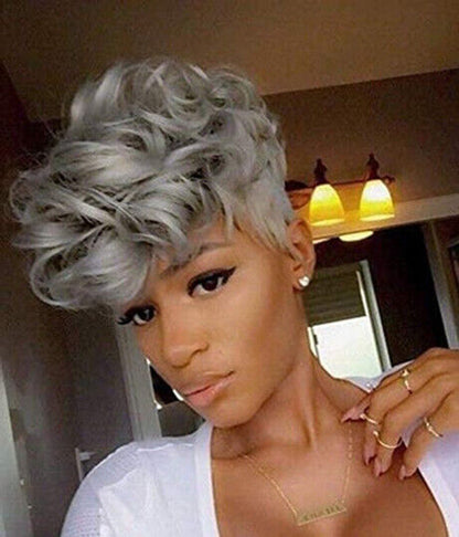 Short Gray Curly Wigs Pixie Cut Afro Wigs Short Wavy Wigs for Women Party Wigs