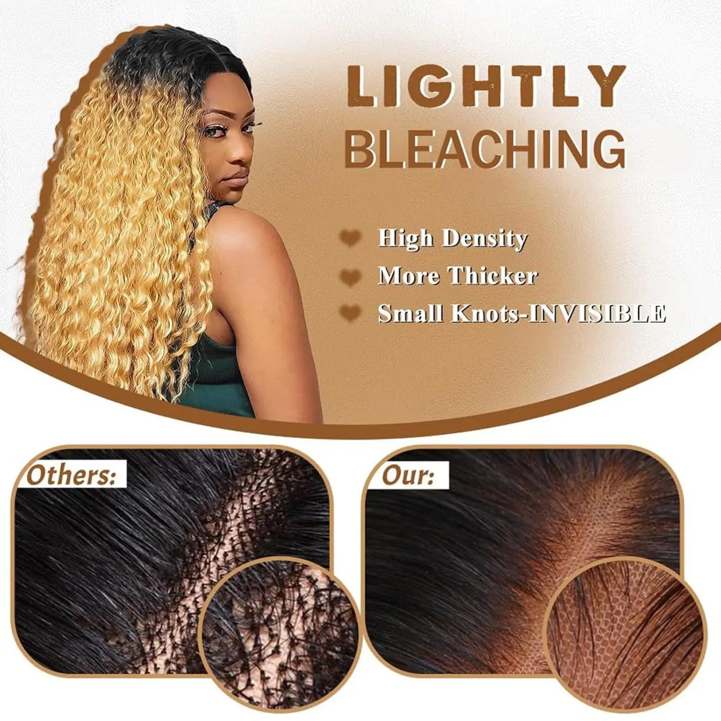 Omber Brown 27 Deep Wave Lace Front Wigs Human Hair Colored Lace Frontal Wig for Women 4X4 HD Lace Blonde Curly Wig Human Hair Pre Plucked with Baby Hair 200% Density