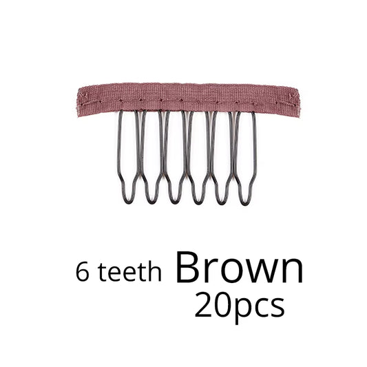 12-24Pcs Black Brown Color Cloth Wig Combs 6 Teeth Hair Wig Clips for Full Lace Wig Cap Wig Accessories Hair Comb Clip