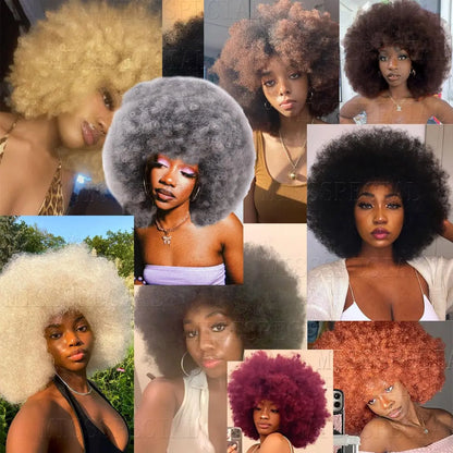 Afro Wig 70S Curly Wigs for Black Women Glueless Afro Wigs Large Bouncy and Soft Natural Looking Full Wigs Big Afro Puff Wig with Bangs Synthetic Hair Afro Wig for Daily (27#)