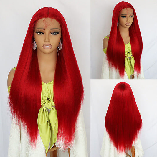 Long Straight Red Lace Front Wigs Synthetic Heat Safe Women'S Natural Hair Wig