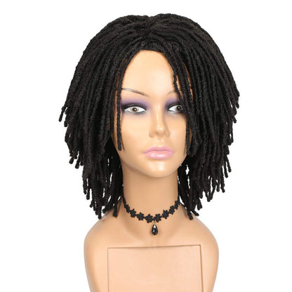 Short Dreadlock Wigs for Black Women and Men Afro Crochet Twist Braided Faux Locs Wig for African Americans Curly Braiding Full Wigs (Black Wig)