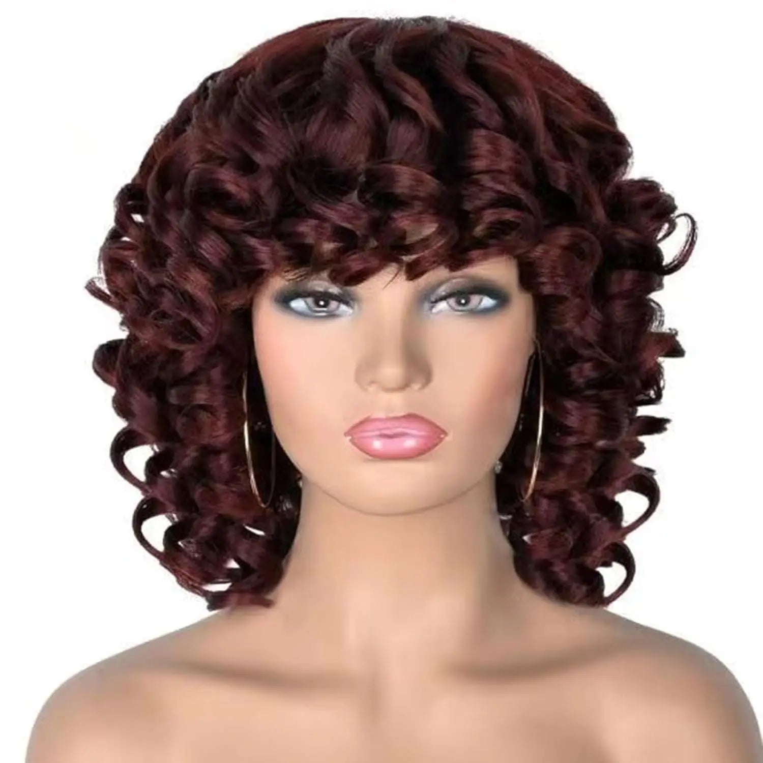 Curly Wigs for Black Women Short Loose Curly Wigs for Black Women Short Curly Wigs for Black Women Big Curly Afro Wig for Black Women with Bangs Heat Resistant Hair Replacement Wigs for Women(99J)