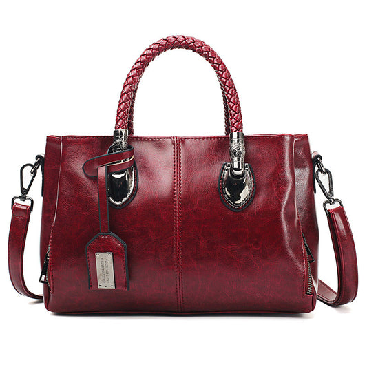 Women Vintage Oil Wax Leather Luxury Handbags 