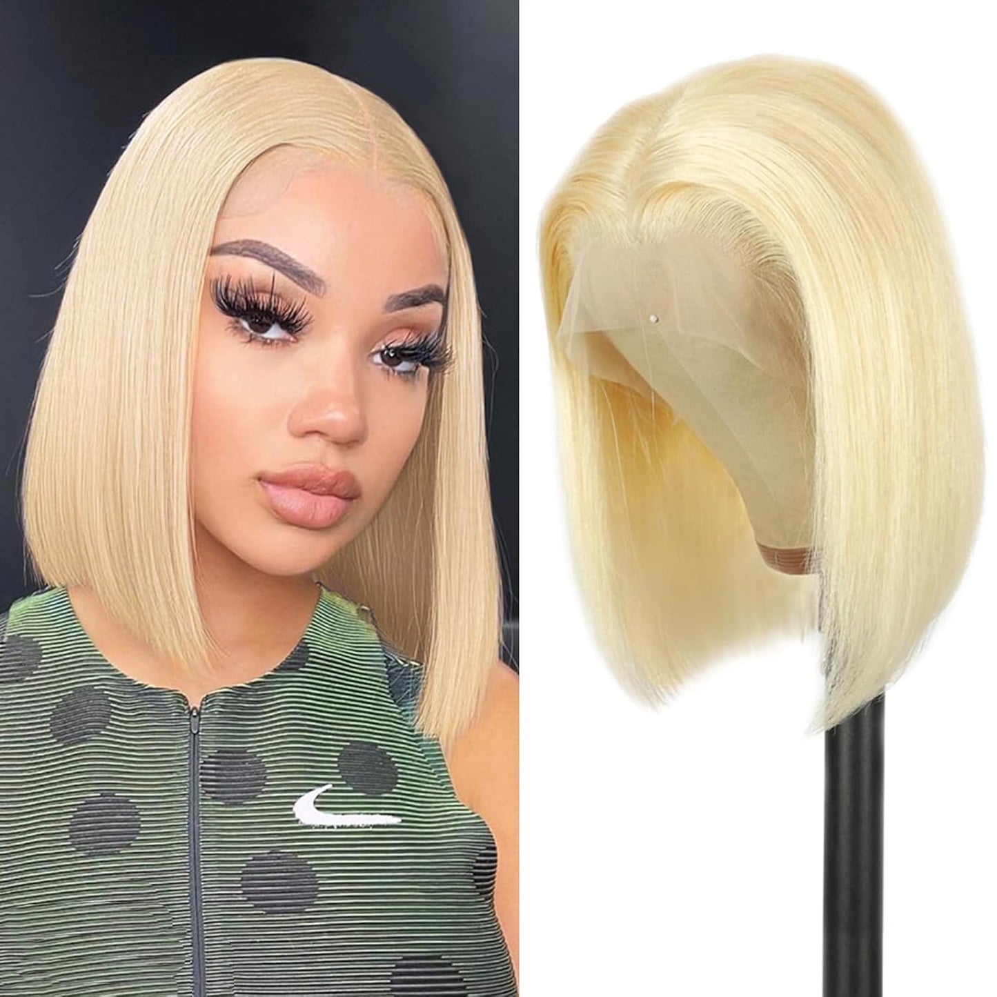 Bob Wig Human Hair Blonde 13X4 Lace Frontal Virgin Human Hair 180% Density Pre Plucked with Baby Hair 14 Inch