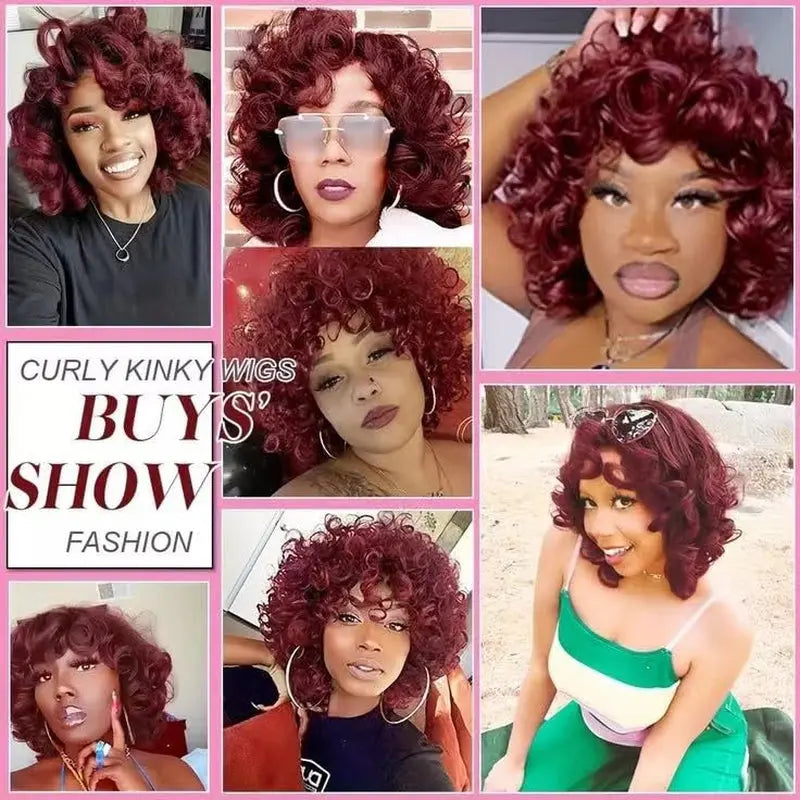 Curly Wigs for Black Women Short Loose Curly Wigs for Black Women Short Curly Wigs for Black Women Big Curly Afro Wig for Black Women with Bangs Heat Resistant Hair Replacement Wigs for Women(99J)