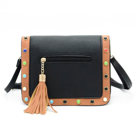 Multicolor Rivet Women Bags PU Leather Tassel Shoulder Bags 