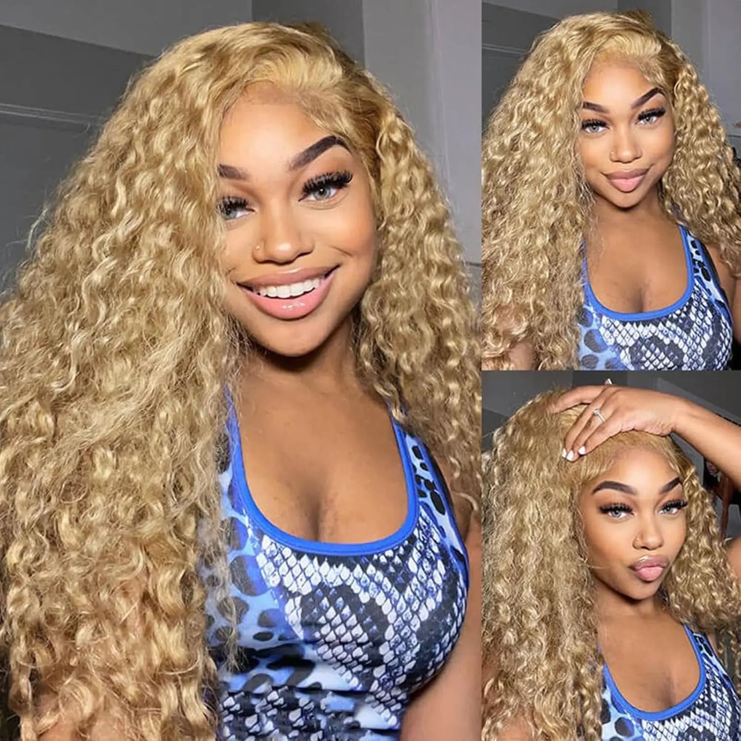 Light Brown 27 Curly Human Hair Wig Lace Frontal Closure Jerry Wave Human Hair Wig Pre Plucked Pre Cut Lace Frontal Closure Glueless Wigs Elastic Band 200% Density