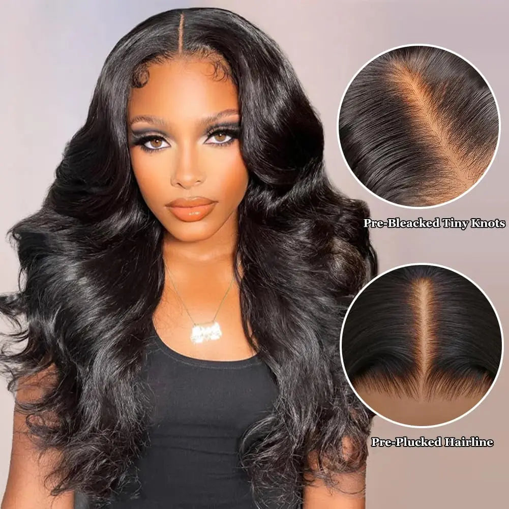 28 Inch Body Wave Full Lace Frontal Wigs Human Hair 180% Brazilian Virgin Body Wave Pre Plucked with Baby Hair Pre Bleached 