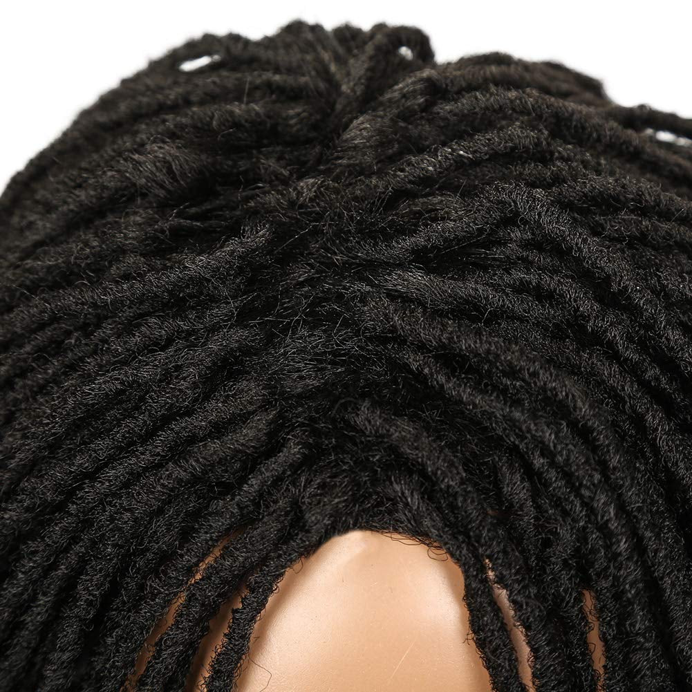 Short Dreadlock Wigs for Black Women and Men Afro Crochet Twist Braided Faux Locs Wig for African Americans Curly Braiding Full Wigs (Black Wig)