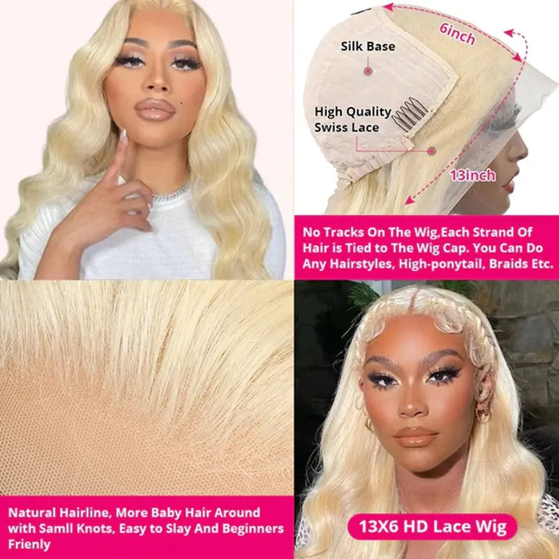 Lolly 40 Inch 613 Blonde Lace Front Wig Body Wave 13X4 HD Lace Front Human Hair Wigs Pre Plucked Blonde Wigs