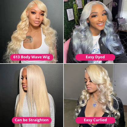 Lolly 40 Inch 613 Blonde Lace Front Wig Body Wave 13X4 HD Lace Front Human Hair Wigs Pre Plucked Blonde Wigs