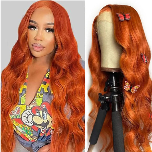 Orange Ginger Lace Front Wigs Human Hair Body Wave 13X4 HD Lace Frontal Wigs Human Hair Colored Wigs for Women (30 Inch, Orange Ginger)