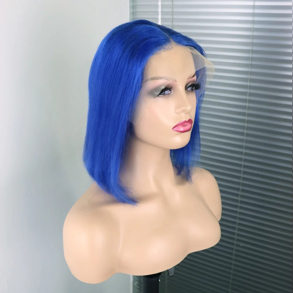 Colored Wigs Blue Bob Wigs Lace Frontal Wigs Human Hair Wigs for Women 13X4 Lace Front Wigs Brazilian Virgin Hair Short Straight Bob Wigs Cosplay