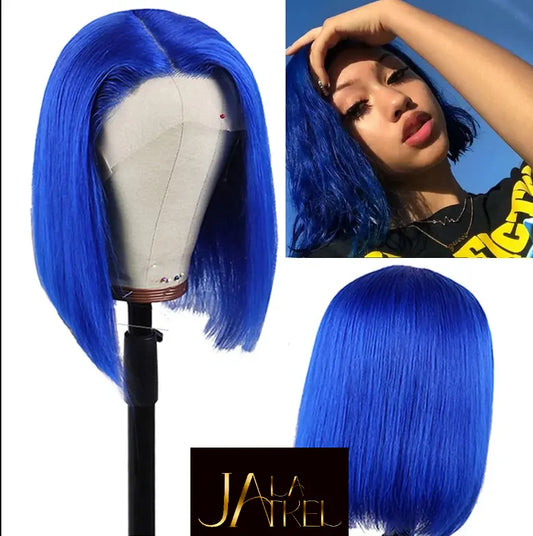 Colored Blue Bob Wig Human Hair Brazilian Virgin Hair 