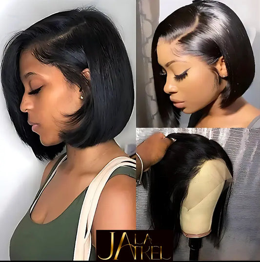 Black Wigs for Women Lace Front Wigs Human Hair Pre Plucked 8Inch Short Straight Bob Wig Jay La Trel