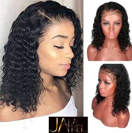 Short Curly Bob Wigs Human Hair Lace Front Wigs Pre Plucked Water Wave Natural Black 150% Density⭐️⭐️⭐️⭐️ Jay La Trel