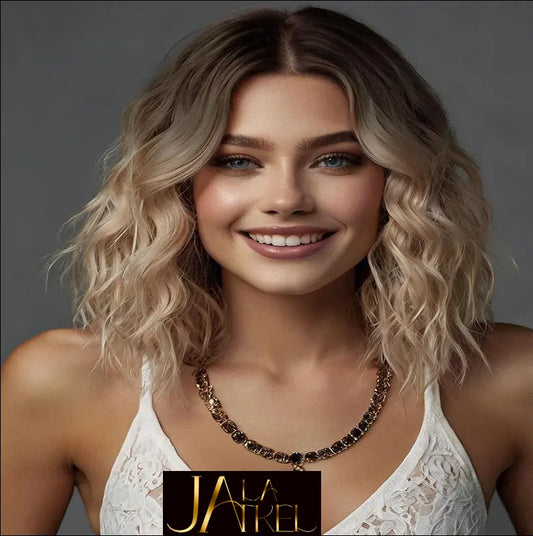 Blonde Wavy Wig with Lace Natural Looking Synthetic Heat Resistant Fiber 14 Inch Jay La Trel