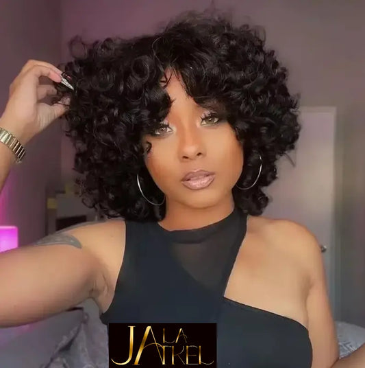 Fluffy Bouncy Curly Human Hair Wig with Bangs Perruques Cheveux Humains 180% Density⭐️⭐️⭐️⭐️⭐️ Jay La Trel