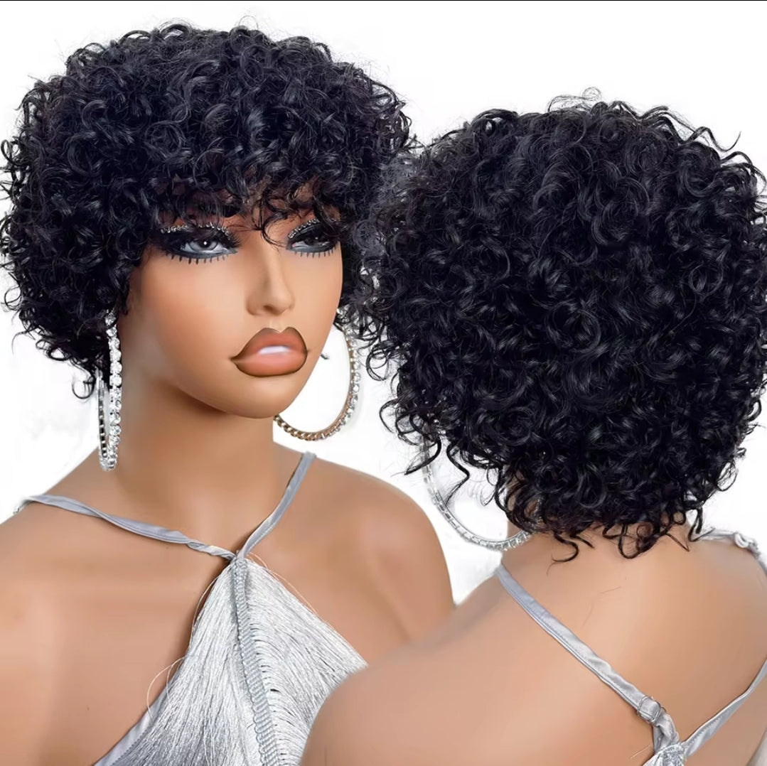 Jay La Trel Short Bouncy Pixie Cut Short Loose Curly Wig Brazilian Hair Wig Fluffy Curls Bob Wig