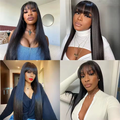 Jay La Trel Straight Human Hair Wig With Bangs Brazilian Hair 3x1 HD Lace Wig