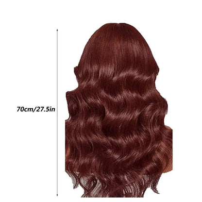 Reddish Brown HD Lace Front Wigs Human Hair, Auburn Lace Long Curly Wigs, Body Wave Wigs Glueless Human Hair Wigs, Large Wave Human Hair Wig Headcover, Women'S Long Curly Hair (27.5 Inch)