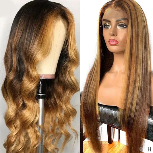 Brown Highlight Ombre Human Hair Long Brazilian Wig