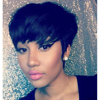 Short Human Hair Pixie Wigs Pixie Cut Short Black Wavy Wigs Layered Short Human Hair Wigs for Black Women African American Women Wigs (Black)