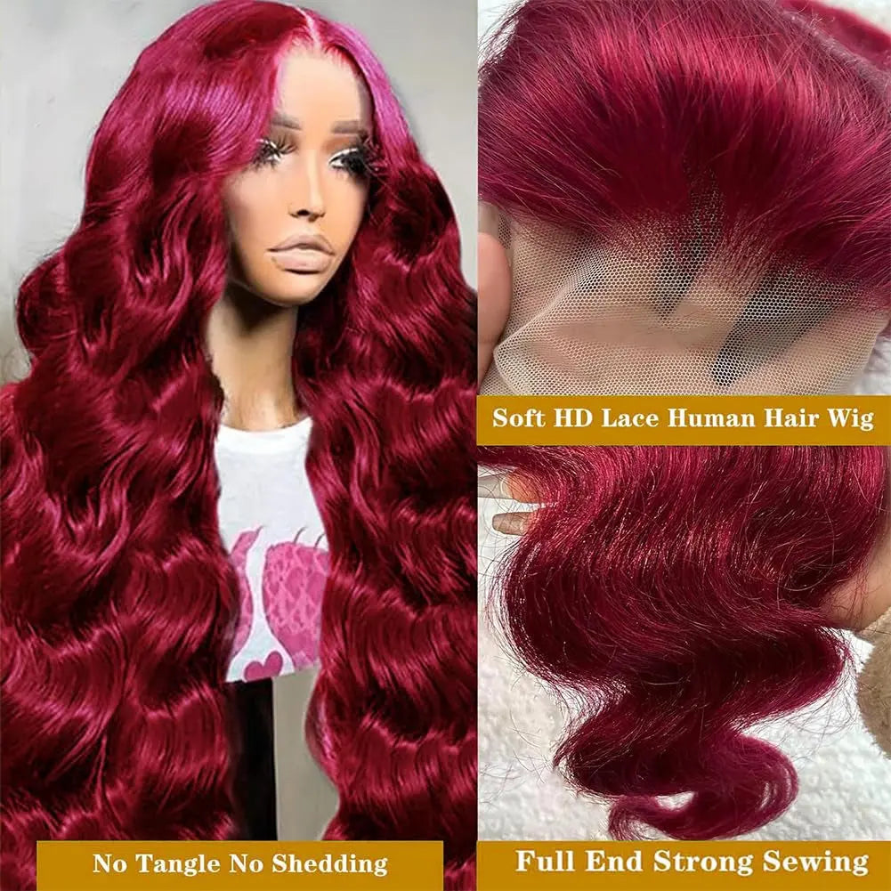 99J Burgundy Lace Front Wigs Human Hair Glueless Wigs Human Hair Pre Plucked with Baby Hair 22 Inch