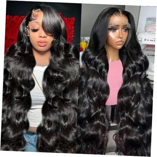 13X6 Lace Front Wigs Human Hair 200% Density Body Wave HD 30 Inch Natural Black