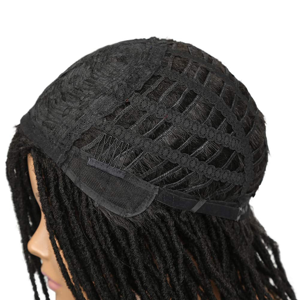 Short Dreadlock Wigs for Black Women and Men Afro Crochet Twist Braided Faux Locs Wig for African Americans Curly Braiding Full Wigs (Black Wig)