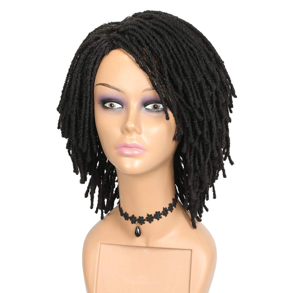 Short Dreadlock Wigs for Black Women and Men Afro Crochet Twist Braided Faux Locs Wig for African Americans Curly Braiding Full Wigs (Black Wig)