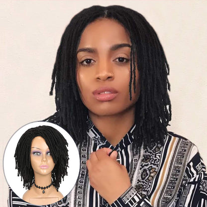 Short Dreadlock Wigs for Black Women and Men Afro Crochet Twist Braided Faux Locs Wig for African Americans Curly Braiding Full Wigs (Black Wig)