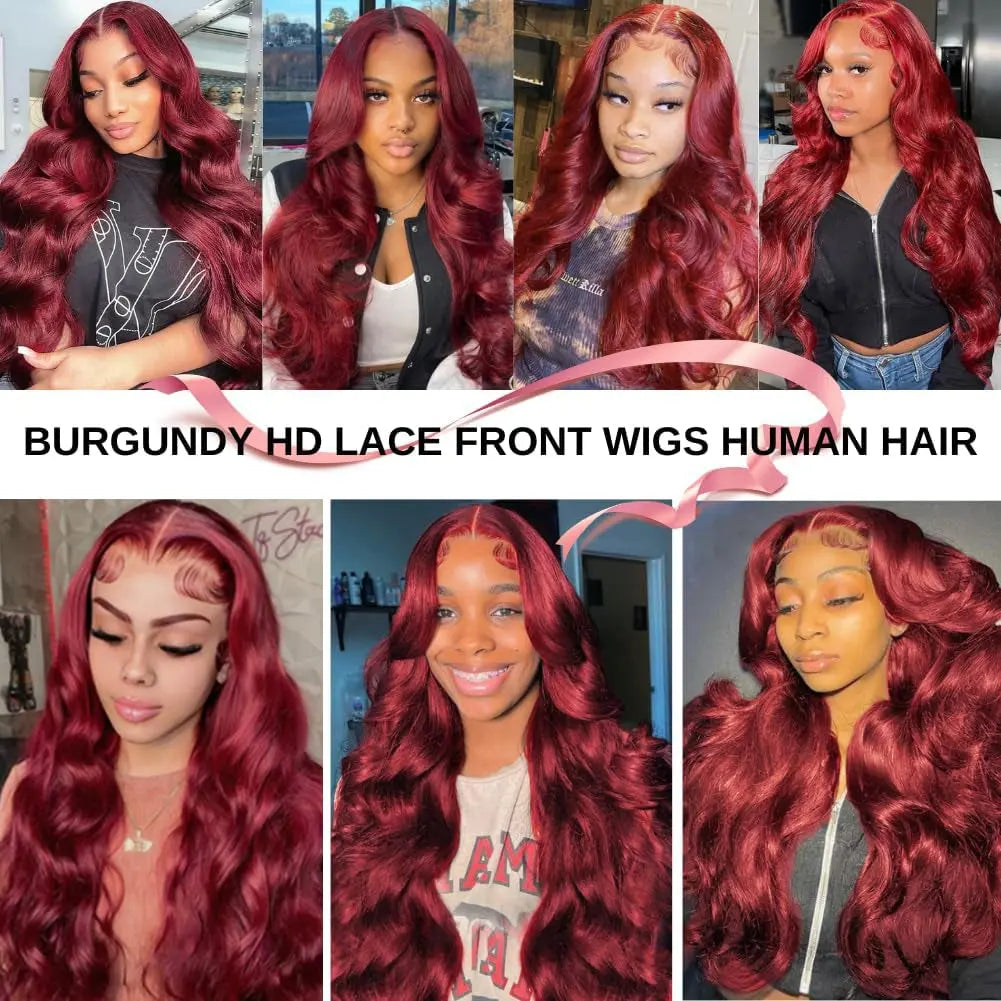 99J Burgundy Lace Front Wigs Human Hair Glueless Wigs Human Hair Pre Plucked with Baby Hair 22 Inch