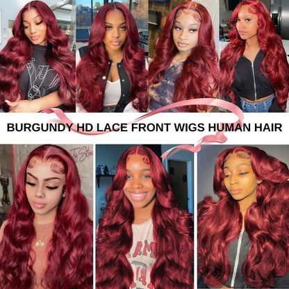 99J Burgundy Lace Front Wigs Human Hair Glueless Wigs Human Hair Pre Plucked with Baby Hair 22 Inch