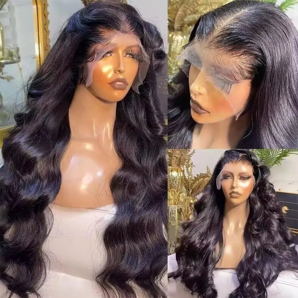 28 Inch Body Wave Full Lace Frontal Wigs Human Hair 180% Brazilian Virgin Body Wave Pre Plucked with Baby Hair Pre Bleached 